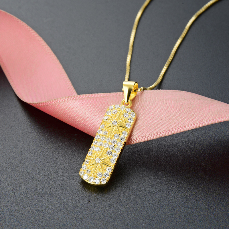 Accesorios de etiqueta cuadrada colgante estilo japonés y coreano s925 plata ZIRCON clavícula cadena estrella de seis puntas collar elegante de las mujeres