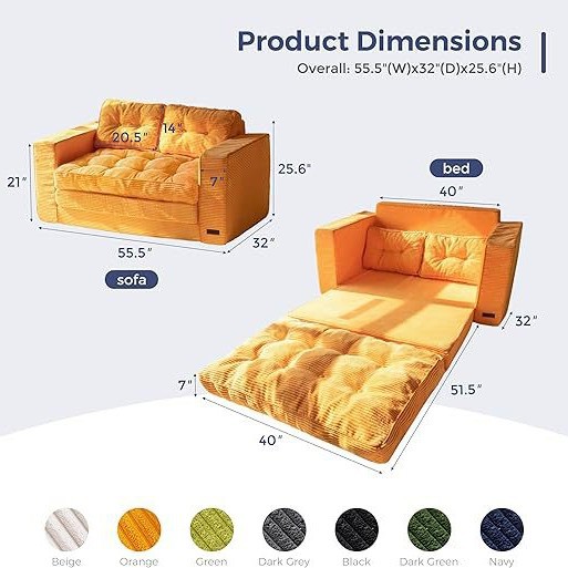 Sofá cama convertible extraíble sofá doble 2 en 1 sofá cama plegable suelo plegable sofá con almohada