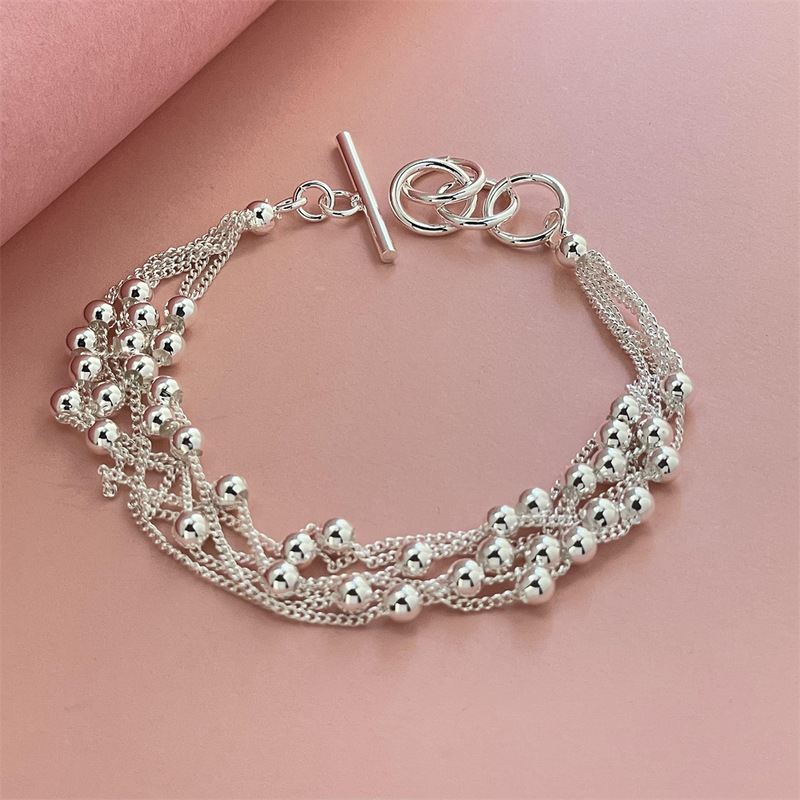 Foreign trade jewelry silver-plated six-line light bead bracelet net red bracelet in stock wholesale suitable for men and women Foreign trade jewelry silver-plated six-line light bead bracelet net red bracelet in stock wholesale suitable for men and women