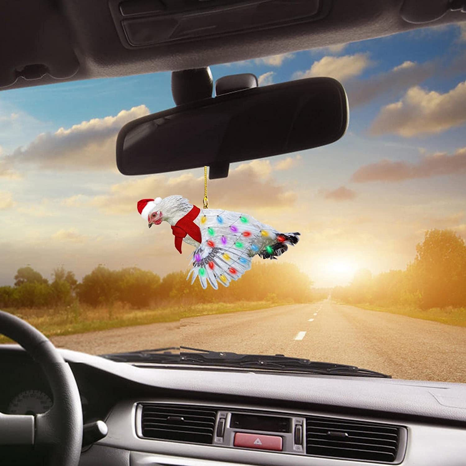 汽车用品圣诞鸡亚克力装饰品圣诞树装饰圣诞围巾鸡圣诞装饰品