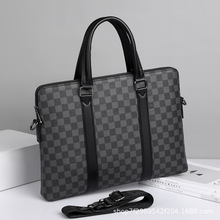 新款韩版时尚商务手提包 潮流格子大容量单肩包横款公文包男包