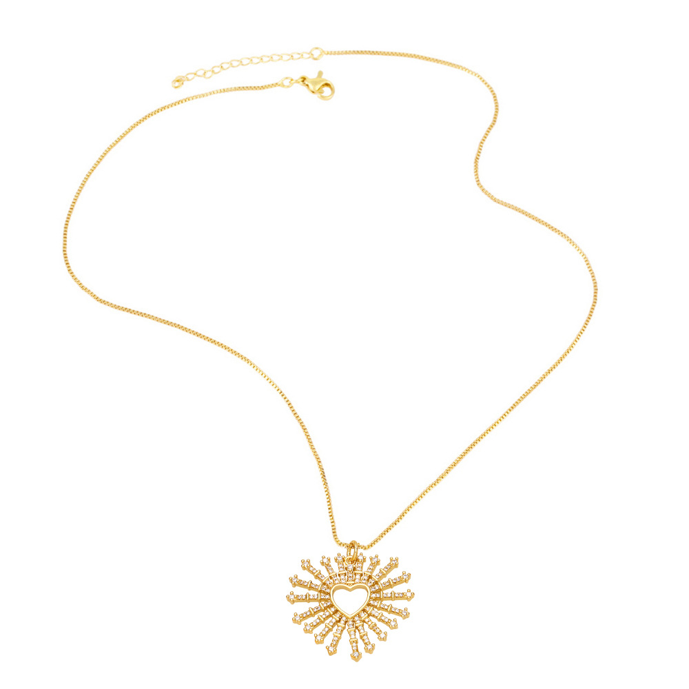 fashion retro colorful zircon heart-shaped pendant copper clavicle chain