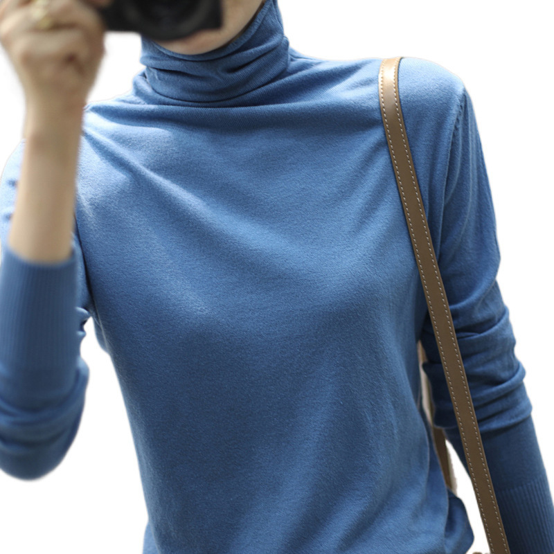 卸売りの襟のセーターの秋冬の新型のセーターの女性の頭の純色の底のシャツの長袖は毛のニットを修理します。|undefined