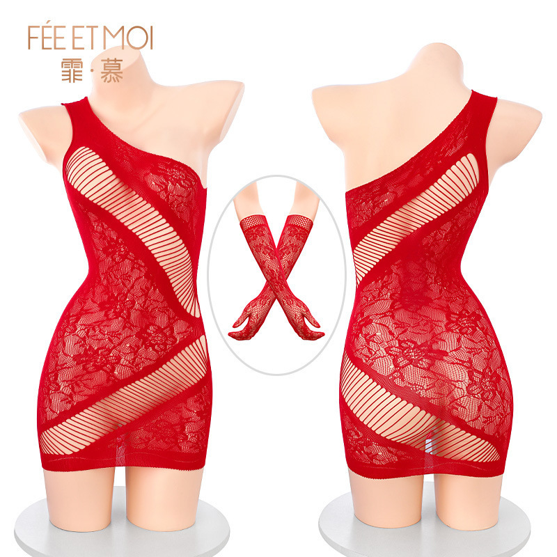 Conjunto de Vestido de Malla de Un Hombro 7564 de Nailon, Diseño Transparente, para Mujeres image 6