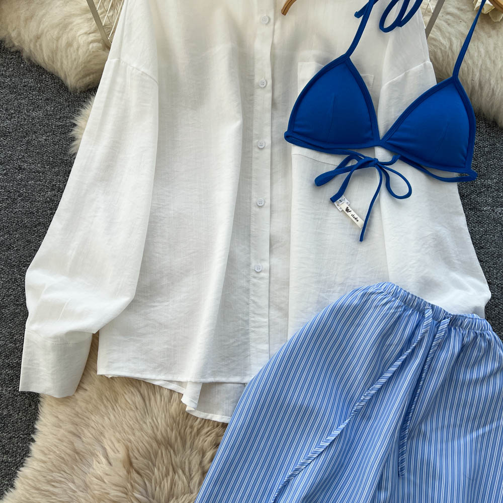 Women's White Shirt And High Waisted Wide Leg Pants Two Piece Set For Autumn Casual Sophisticated Wear_ecoleips.com