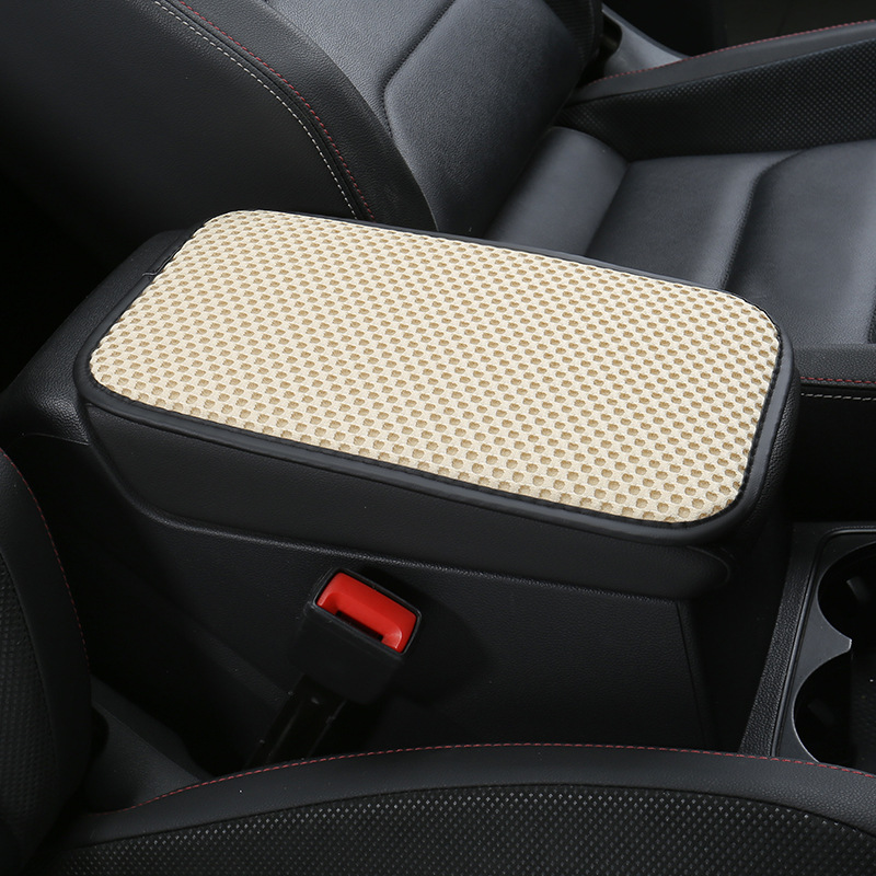 Fushou Car Armrest Pad Ice Silk Wear-resistant Arm Pad Car Storage (Armrest box pad) - warm-beige