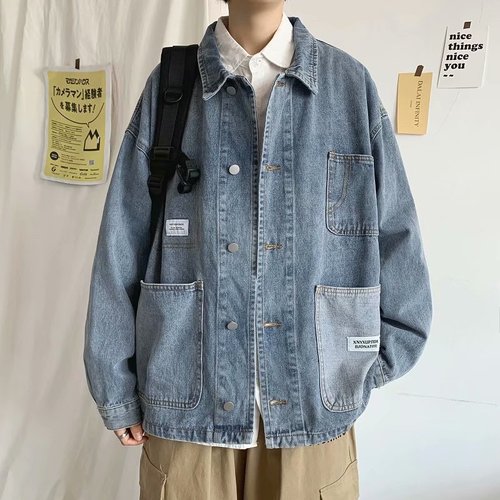 Spring and Autumn Season Trend Brand Instagram Denim Jacket Fashion Korean Version Cool Clothes Hong Kong Style Loose Student Workwear Jacket for Men