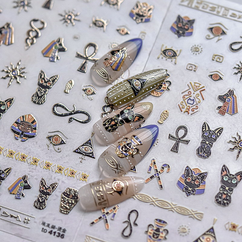New Tomoni Gold Foil Nail Stickers Popular Retro Stationery Nail Stickers Factory Wholesale Egyptian Cat 4136