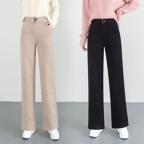 Women's Wool Blend Wide Leg Pants 2024 Spring and Autumn New Warm and Thick Straight Leg Pants High-Waisted Slimming Casual Suit Pants