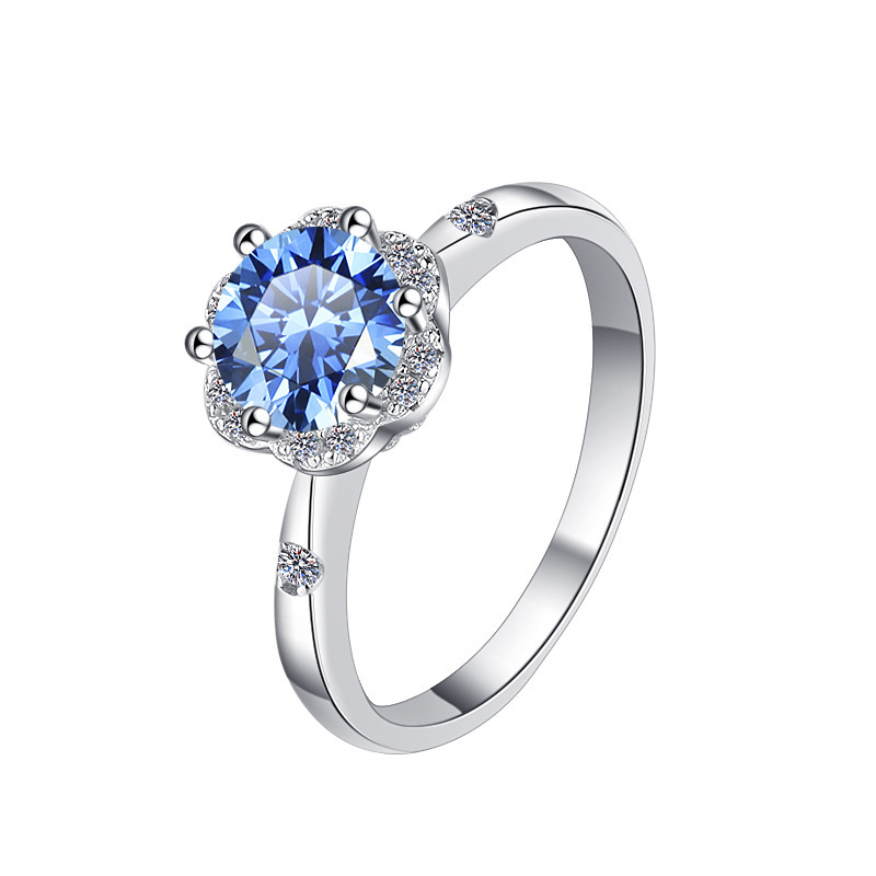 s925 スターリングシルバー指輪クロスボーダーオリジナルカラー宝石 1 カラットインターネット有名人の結婚指輪卸売 D カラーモアッサナイトリング花束|undefined