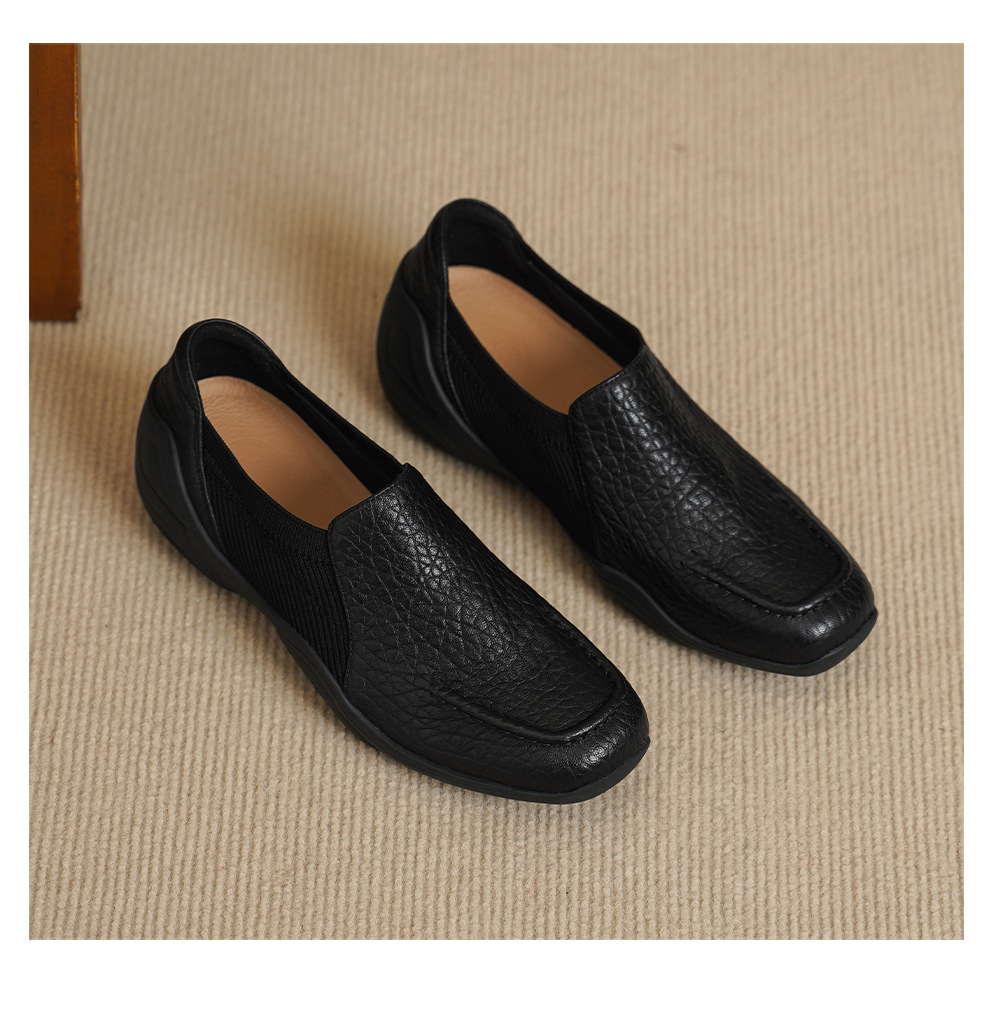 Giày loafer nữ da dê mũi sâu, gót vuông 3 cm, hoa nổi, phong cách bà nội trẻ trung — màu nâu chi tiết 13