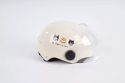 New National Standard Electric Vehicle | Motosiklet kaskı (dəbilqə) - beige-transparent-short-lens-3c-certification