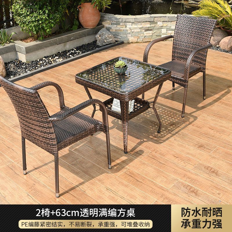 의자 2개 + 63cm 투명 완전 직조 사각 테이블