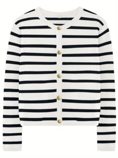 O 50189 Round Neck Gold Button Cardigan �A�I�_��ë�� ��