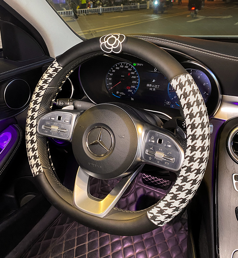 Car steering wheel cover summer goddess creative Four Seasons universal houndstooth car handle cover ladies cute non-slip decoration