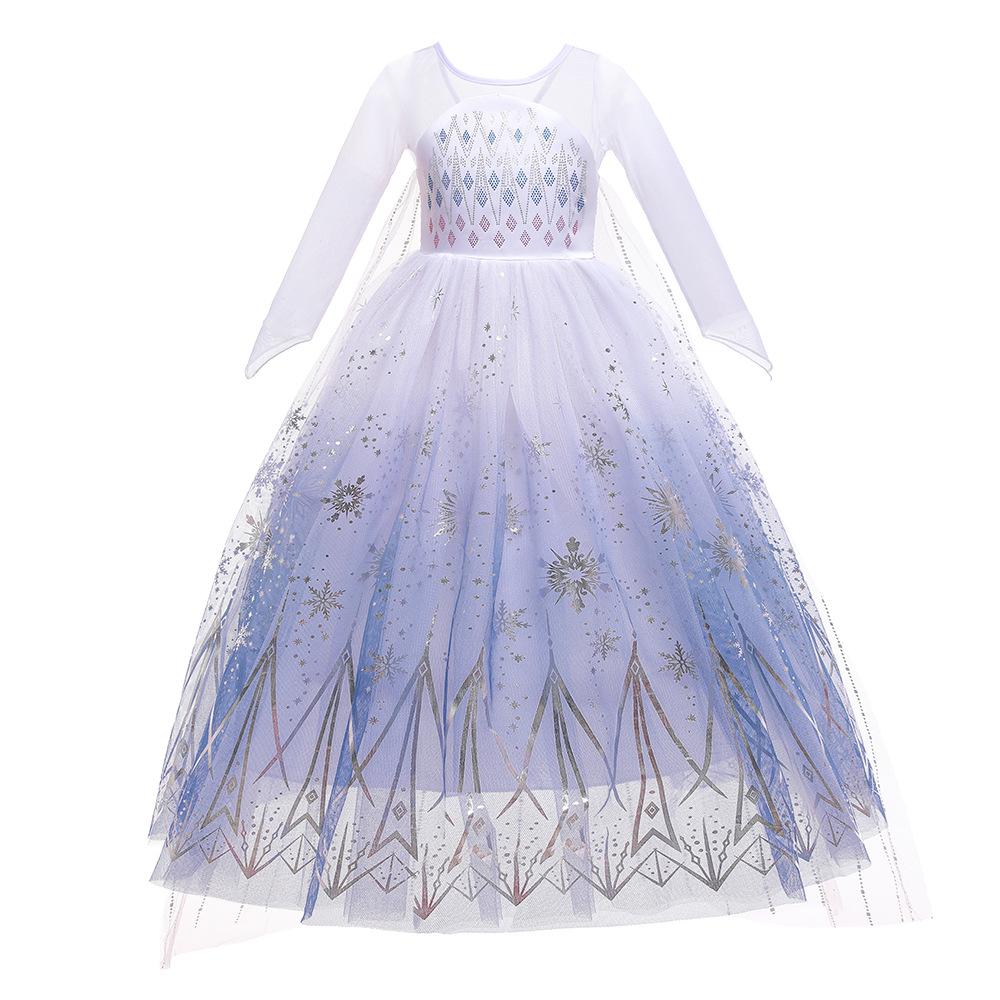 Frozen 2 Elsa niños princesa vestido niñas manga larga copo de nieve vestido congelado vestido de cumpleaños