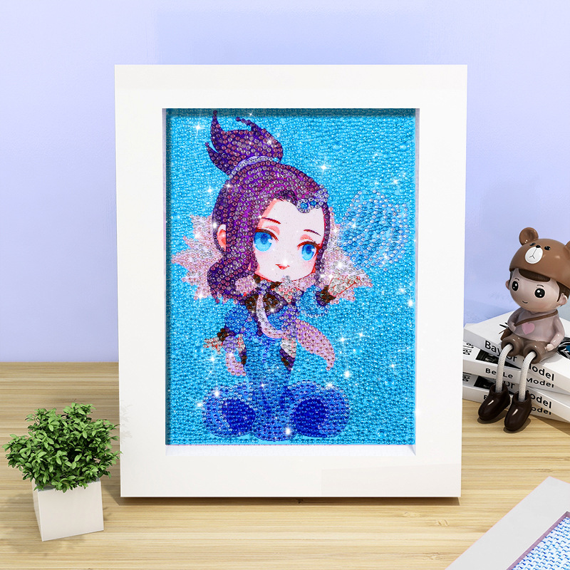 Pintura de diamante DIY con marco de fotos para enviar lleno de diamantes y pintura de diamantes para hacer pintura al óleo de dibujos animados educativos para niños 2024 ladrillo pegajoso y diamantes brillantes