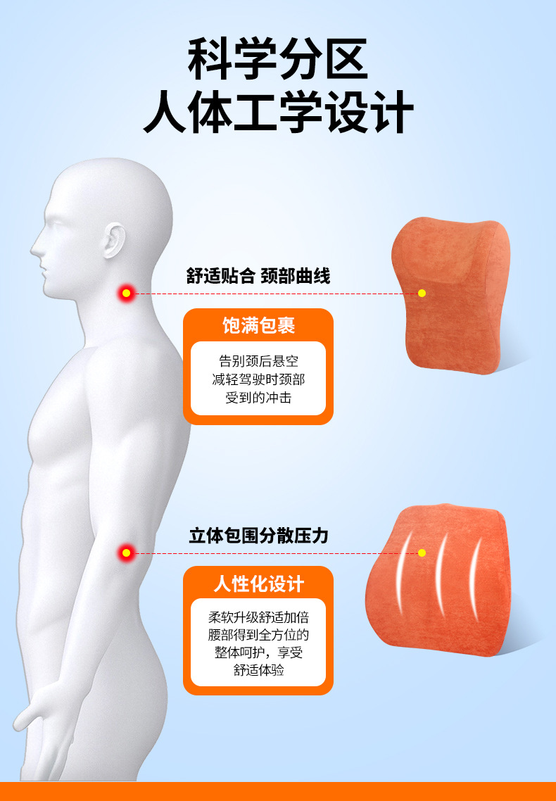 All-Season Custom Car Lumbar Support Set, Lumbar Support for Long Periods of Sitting in the Office, Memory Foam Car Lumbar Support Wholesale