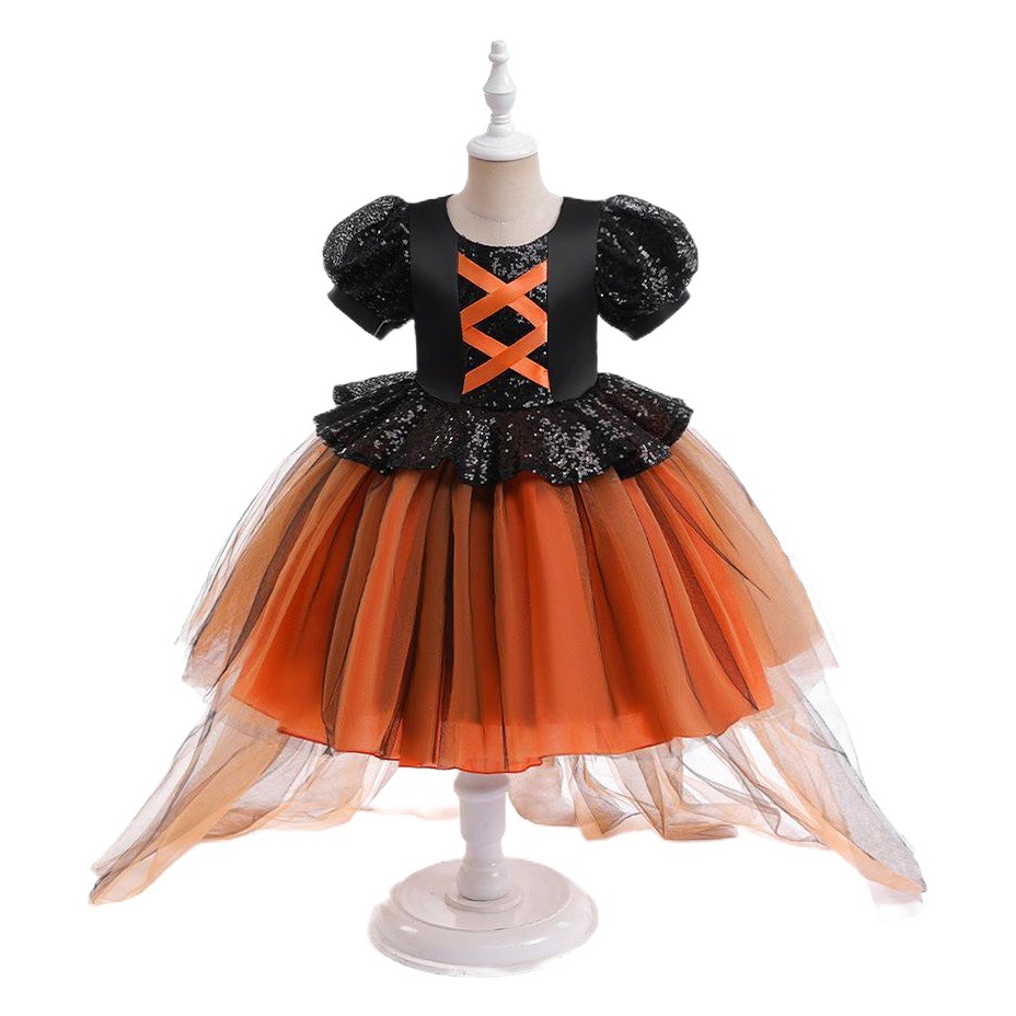 Los niños de Halloween traje niñas Cosplay mascarada rendimiento malla princesa vestido pequeña bruja rendimiento traje