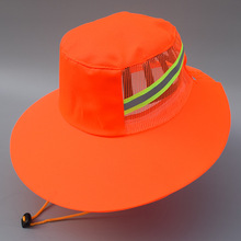 环卫工人帽夏季遮阳防晒帽加大加宽帽檐物业保洁清洁工系绳网眼帽