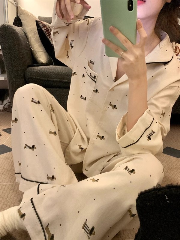 8819黄兰格2025春秋新款长开衫网红ins学生睡衣女休闲家居服官方|undefined