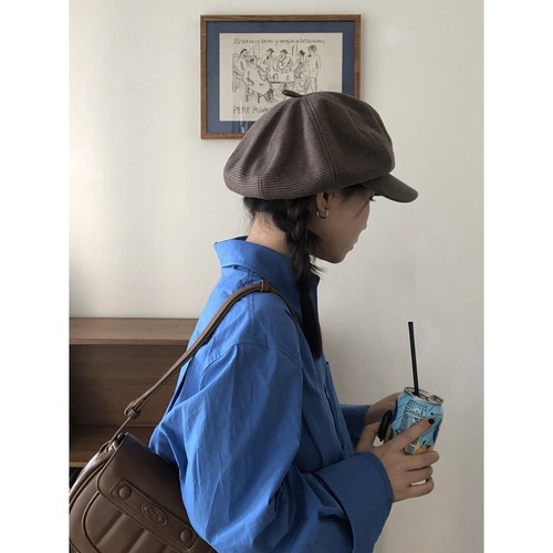 Japanese woolen large version face-showing little painter hat is versatile and easy to wear retro octagonal hat