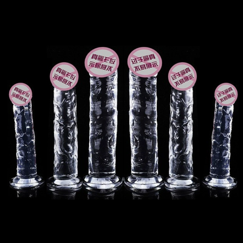 Transparent crystal‑style dildo with suction cup, simulated texture, multiple sizes (extra small–XL)