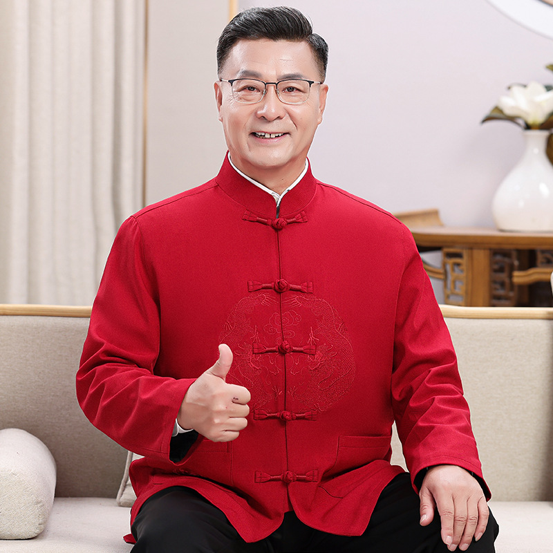 中老年新款唐装男中国风爷爷奶奶春秋季套装婚宴生日喜庆上衣外套