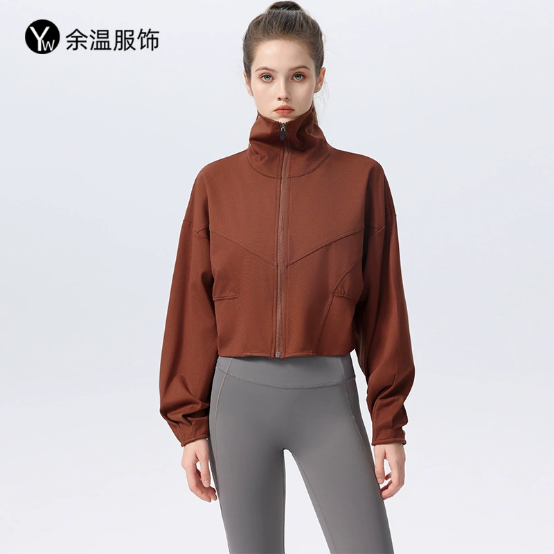 Осенние и зимние спортивные куртки для женщин с длинными рукавами свитера для бега костюм для йоги с воротником