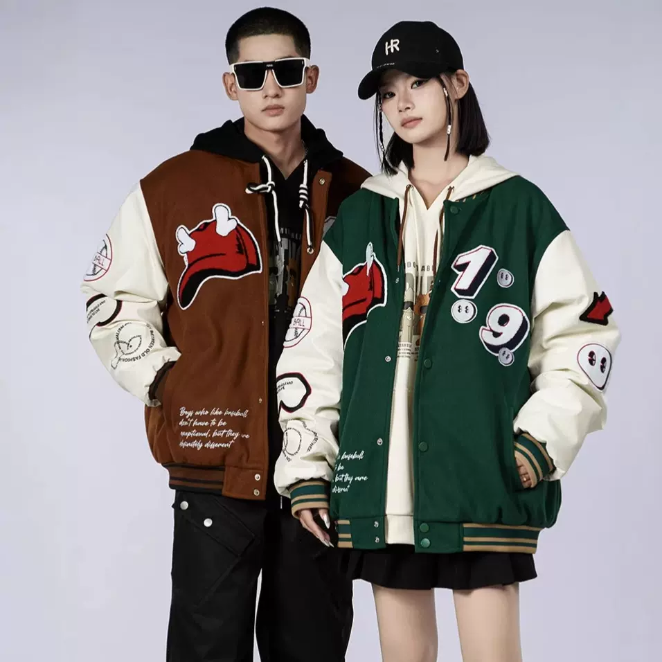 思达来特棒球服男装秋冬毛呢夹克情侣外套男女款贴布刺绣冬季加厚