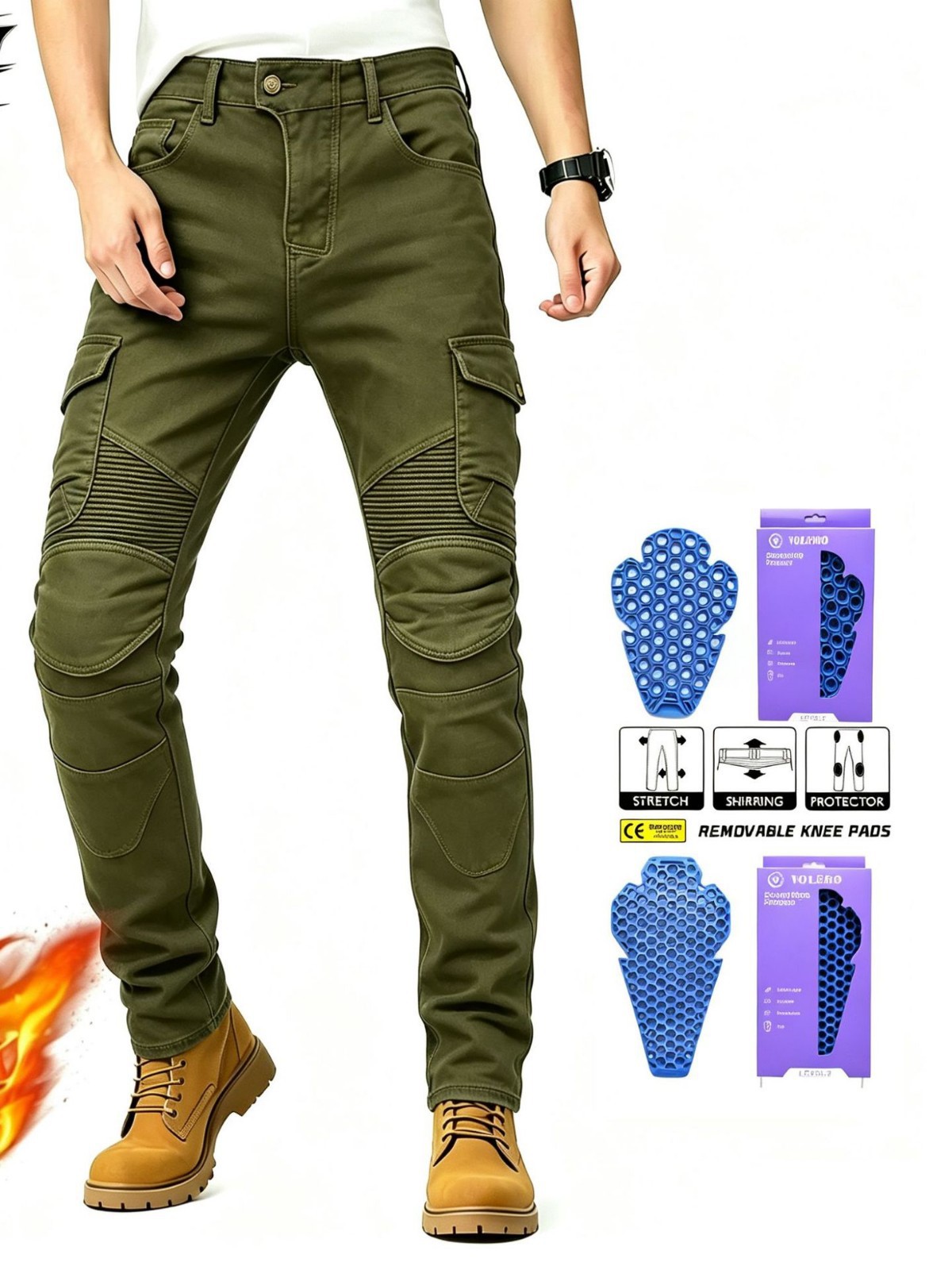 VOLERO pantalones vaqueros de la motocicleta de los hombres de invierno de lana forrada pantalones de ciclismo multi-Bolsa de la motocicleta monos de silicona alargada