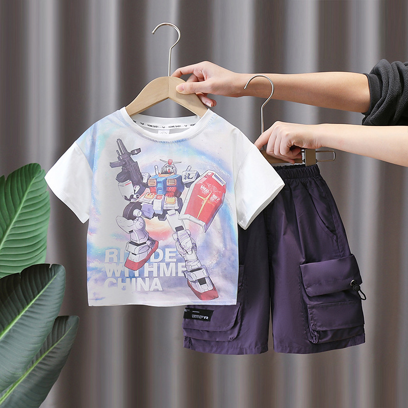 7289 Traje de verano para niños 2025 Nueva camiseta de manga corta con estampado de tie-dye para niños Verano fresco y atractivo de dos piezas Verano 5