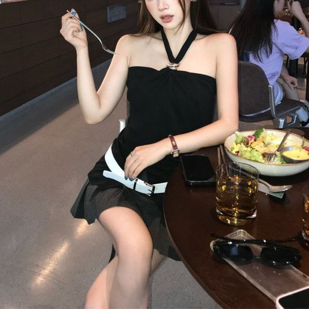 Women's Backless Halter Crop Top - Summer Bodycon Sleeveless Bustier In Black, White, Coffee_ecoleips.com