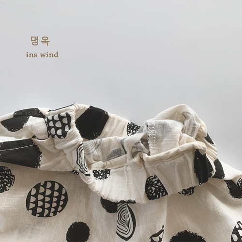 Instagram style~ Bamboo cotton cropped pants 2024 summer new boys' and girls' thin pure cotton polka dot printed Korean-style pants