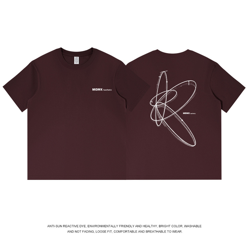 全国トレンド幾何学模様プリント Tシャツメンズ夏 ootd 白半袖コットンラウンドネックトップ女性 ins トレンド卸売|undefined