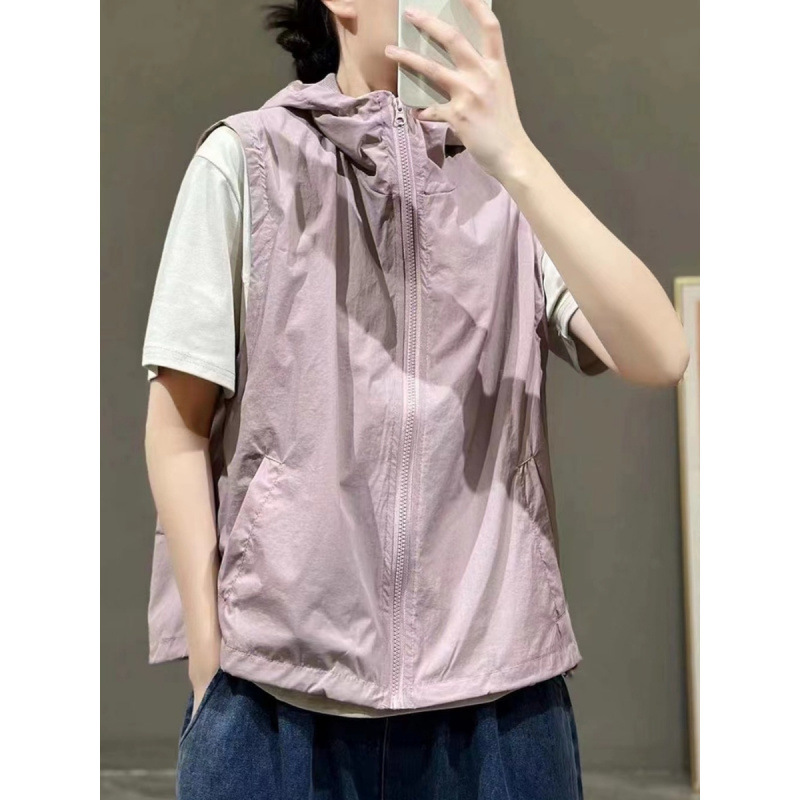 Summer Breathable Spring and Summer Thin Hooded Zipper Women's Vest New Style Sun Protection Fashion All-match Sun Protection Clothing