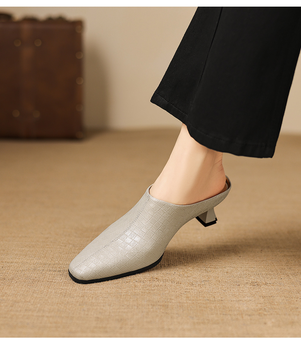 Sandal nữ bít mũi gót thô 5 cm, da bò đơn giản mùa xuân hè — đen chi tiết 16