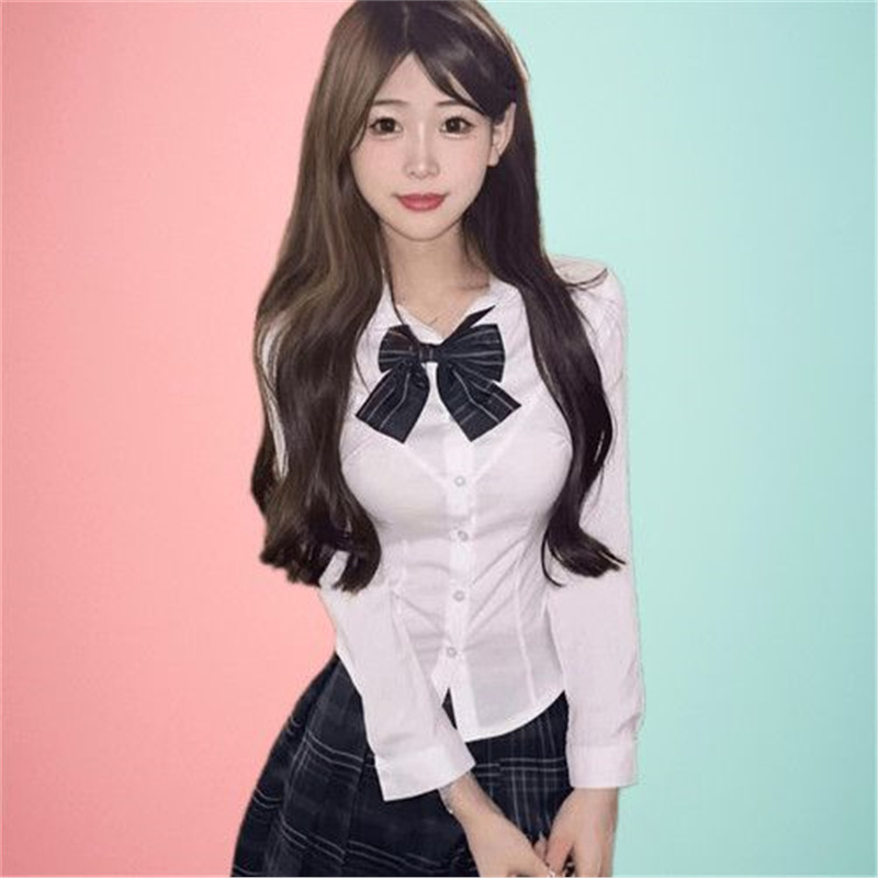 New Autumn and Winter Jk Uniform Suit Pure White Outer Wear Slim Shirt Versatile Western Style Preppy Style Top Long Sleeves