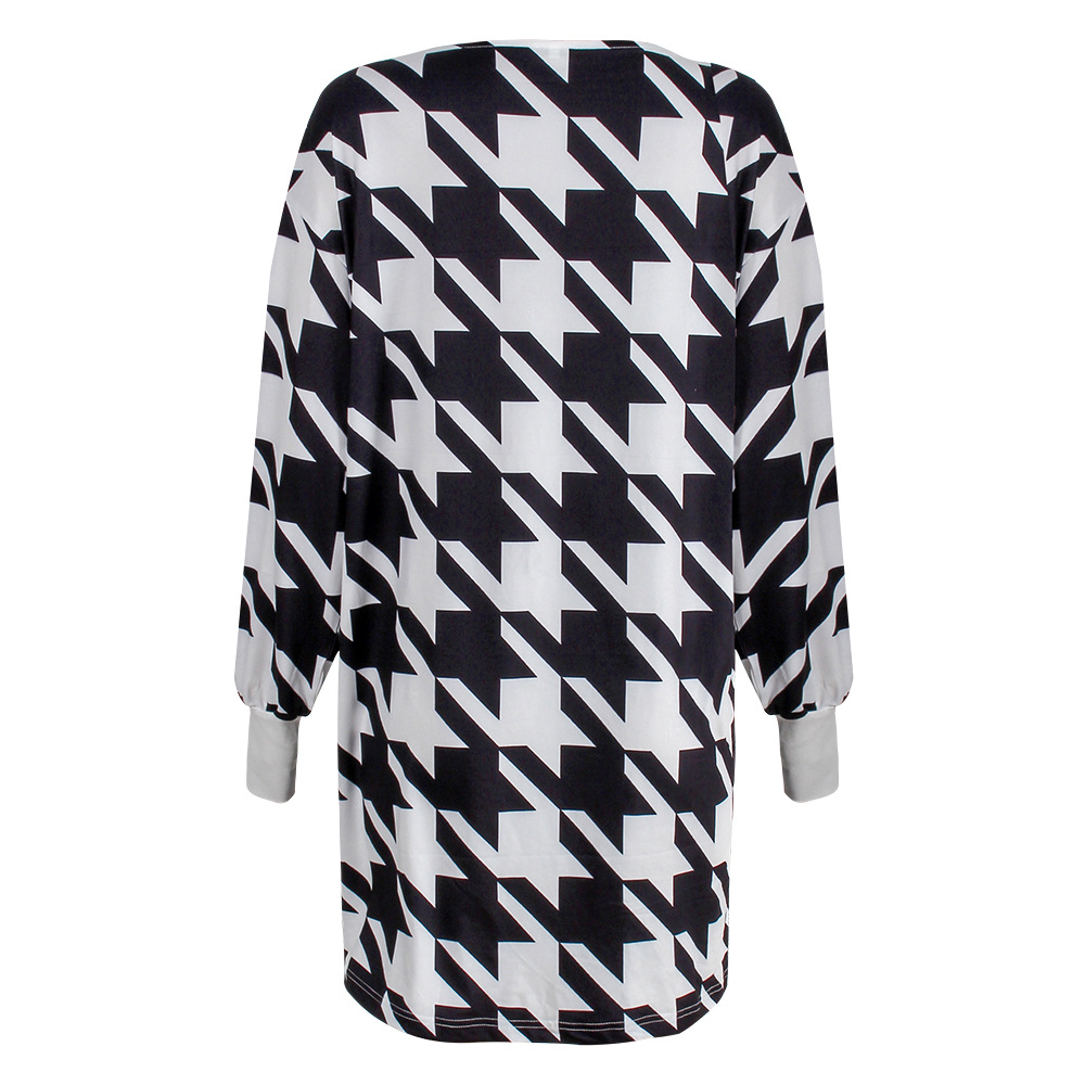 Houndstooth Print Long-Sleeved Cardigan NSKX108721