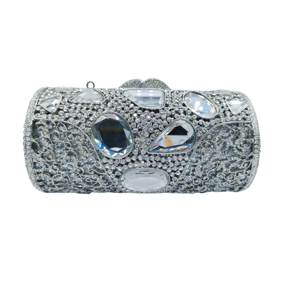 Túi clutch nữ dạ hội đính đá lấp lánh hộp cứng kim loại — bạc, Tùy chỉnh cá nhân