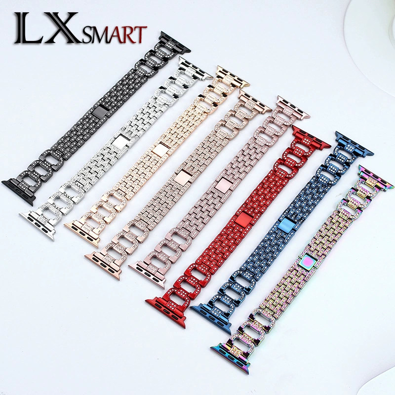 Подходит для Apple 9-го поколения, ультра-диамантовый ремешок для часов, D-образный, с бриллиантами и стразами, металлический ремешок для часов из нержавеющей стали, Apple Watch