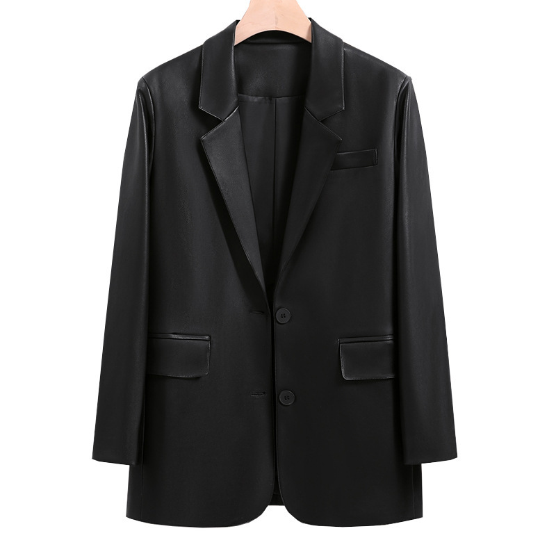 2024 New Autumn Clothing Plus Size Women's Fat mm Slim Pu Leather Suit Jacket Women's Suit [8901 Ready Stock]