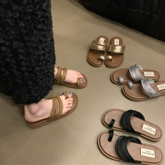 平底套趾涼拖鞋女外穿2024夏季新款時尚多繩平底套趾涼拖鞋女批發