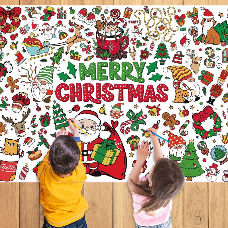 国境を越えた赤いクリスマス児童パーティー装飾落書きポスター絵画テーブルクロス|undefined