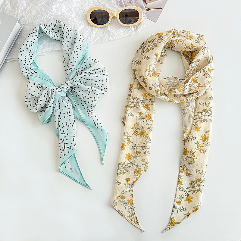 Bufanda de seda, banda larga, sentido de alta calidad, flor de doble cara, sentido de la atmósfera coreana, pañuelo, cinturón para el cabello, bufanda decorativa, bufanda fina, chal