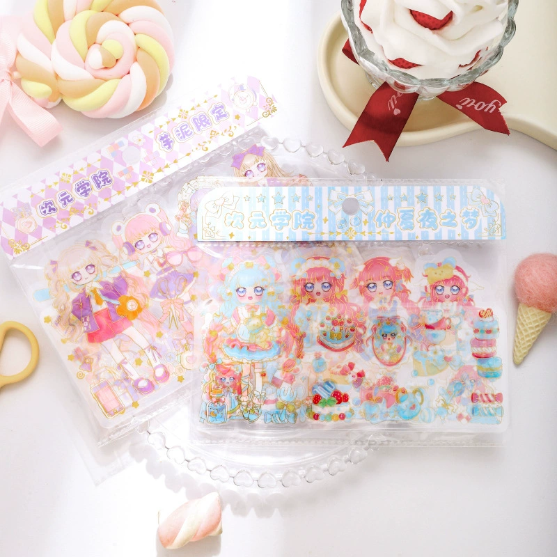 Сумка-наклейка из ПВХ для второй игры Yuan College, милое мультяшное украшение, 4 прозрачных водонепроницаемых детских наклейки для девочек