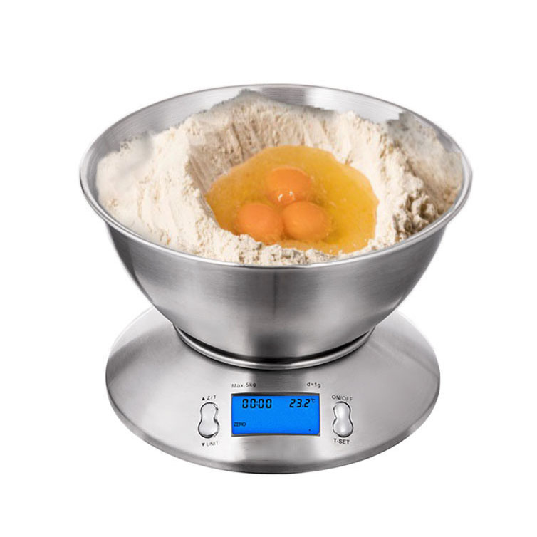 Cocina de acero inoxidable báscula electrónica LCD pantalla grande con función de peeling báscula de gramos de precisión Bowl Food Scale