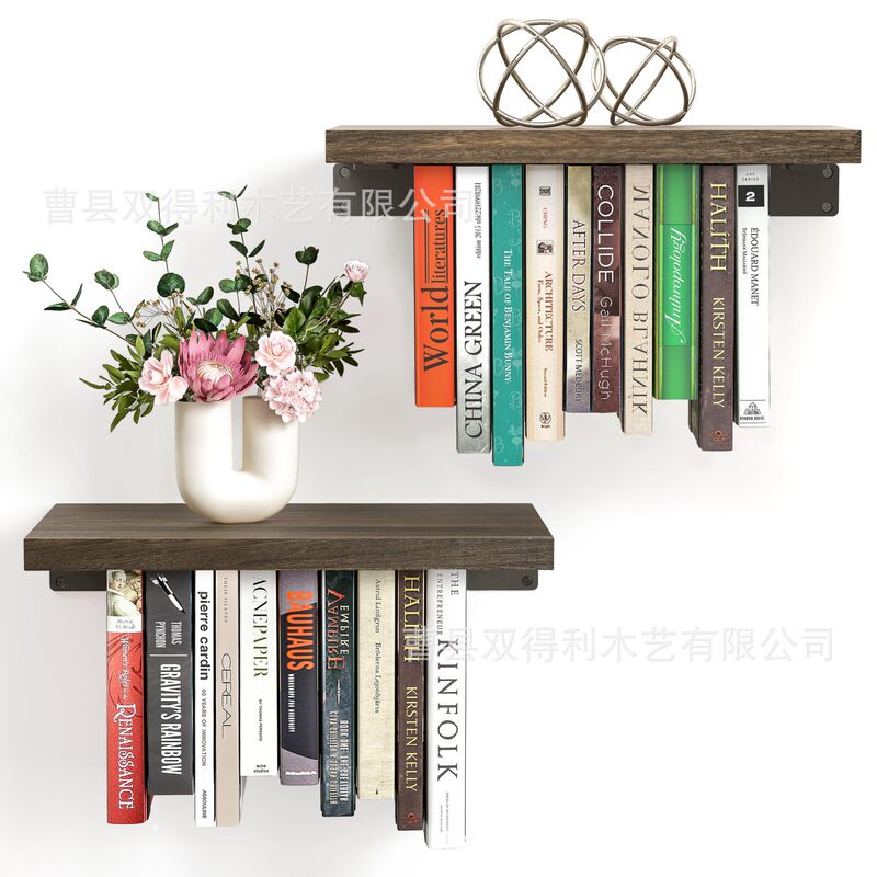 Suspended Wooden Bookshelf Floating Shelf Storage Rack Living Room Decoration Storage Rack Books Magazine Newspaper Storage Rack
