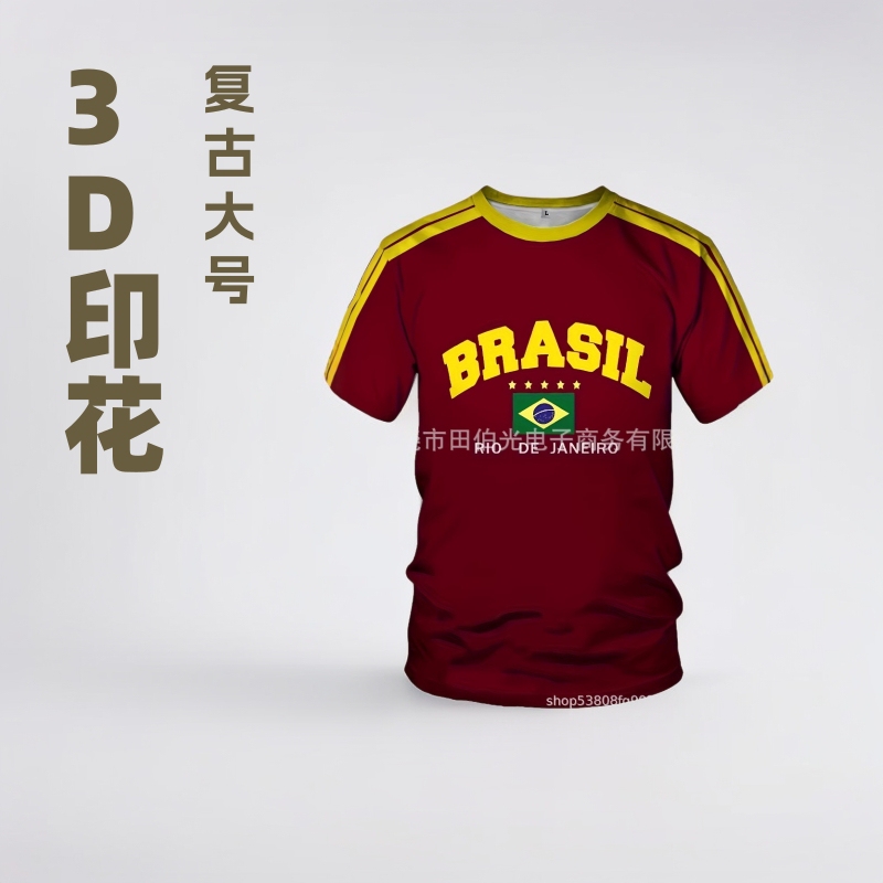 2024 Cross Border Hot Sale 3D Print Neutral Retro Large Italian National Football Team T-Shirt