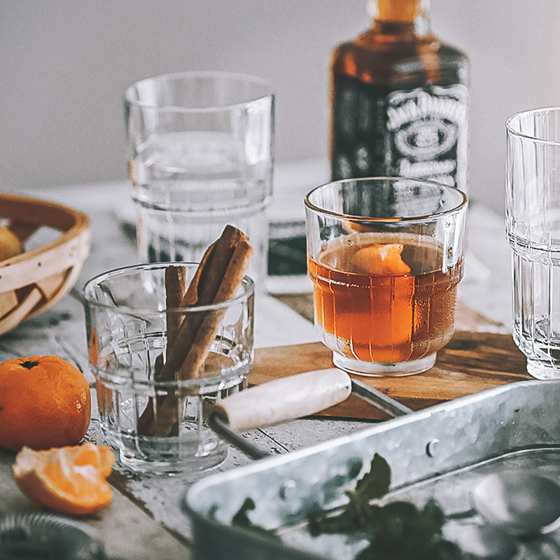 Libby Taza de agua de vidrio apilada gruesa vertical Café con leche Taza de bebida fría Cerveza Whisky Taza de vino al por mayor